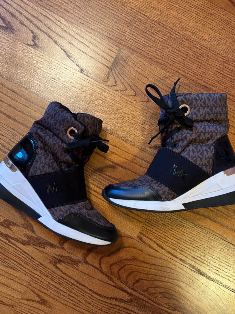 Michael Kors Brown and Black MK Logo Wedge Sneaker